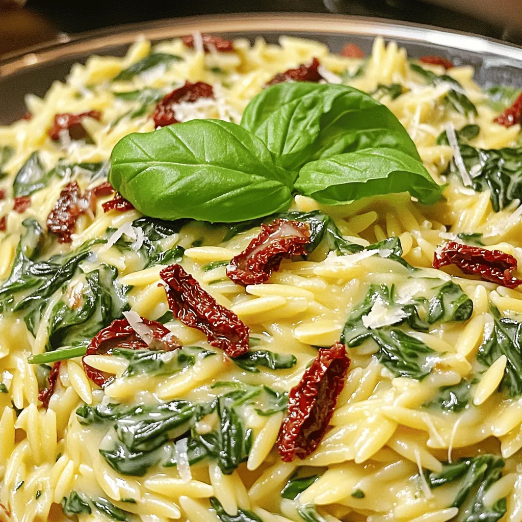 Creamy Spinach Sun-Dried Tomato Orzo One Pan Delight