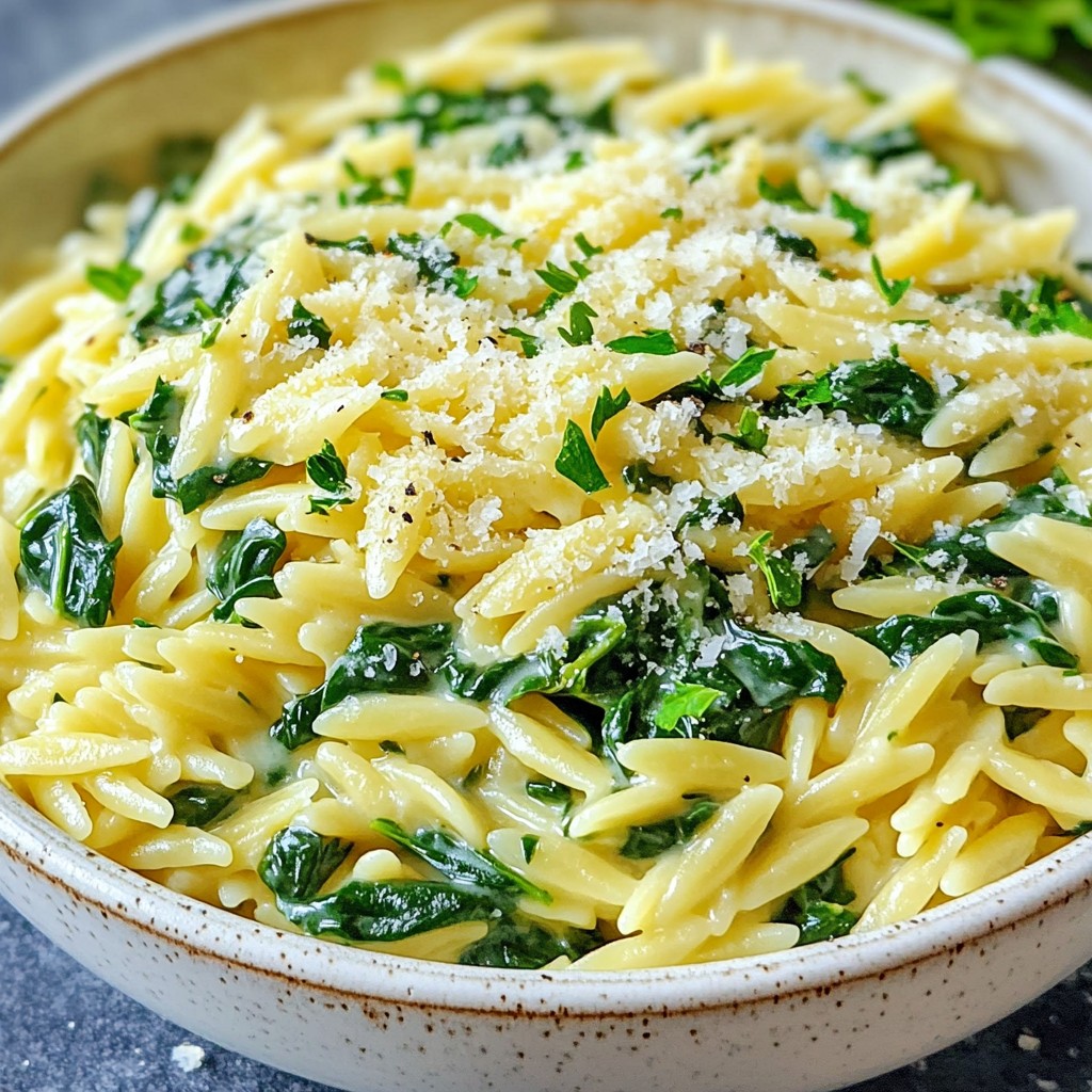 Creamy Garlic Spinach Orzo Tasty and Simple Meal